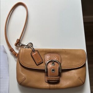 Coach Brown Leather Wristlet with Buckle